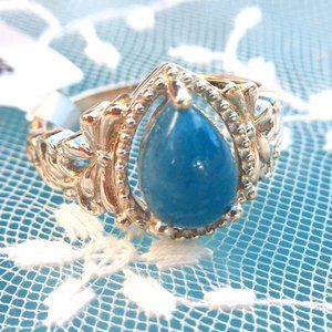 Natural Blue Quartz Ring .925 Sterling Silver Pear-Shaped Genuine Gemstone RARE